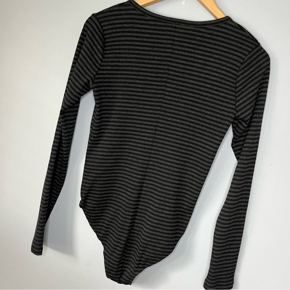 HATCH The Ruthie Long Sleeve Charcoal Heather Black Stripe Bodysuit Sz 2/M NWT - Picture 15 of 16